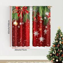 ستارتان لنافذة عيد الميلاد - مزينتان بنقوش أشجار صنوبر خضراء وحمراء، مزينتان بنجوم وفيونكات ذهبية وثلوج، مثالية للغرفة المعيشية والنوم والمطبخ والحمام. تتميز الستائر بتصميم جيب القضيب لحماية الخصوصية، خيار مثالي للغرفة المعيشية. - متعدد الألوان - مشاهدة 16