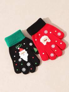 2 Pairs Christmas Print Cute Baby/Toddler Mittens
