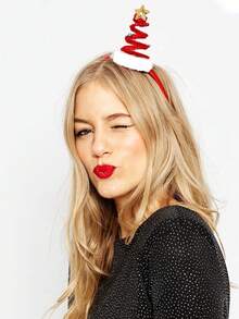 Tiara de Natal Fofa com Design de Estrelas, Árvore de Natal Espiral com Elementos Cartoon, Estampas, Decoração de Primavera, Tiara de Natal Adequada para Festa e Decoração de Feriado, Acessórios de Cabelo