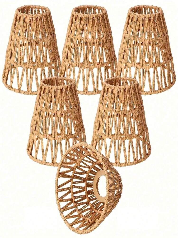 6 件编织灯罩手工纸绳吊灯 DIY，休闲独特的民宿、酒吧装饰，创意照明 - A - 查看 5