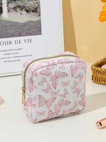 1pc Colorful Butterfly DOPAMINE Cream-Colored Large Capacity Portable Sanitary Napkin Pouch, Menstrual Storage Bag, Cute Cosmetic Organizer, Cream-Colored Versatile Tool Bag. Fashionable Casual Large Capacity Portable Zippered Cosmetic Bag