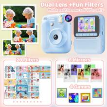 Digital Video Camera Vintage,Kids Camera Instant Print Camera For Kids Quick-Release Prints Christmas Birthday Gifts Age 6-14,Selfie Digital With 1080P Videos Toddler Portable Travel Toy - Multicolor - View 8
