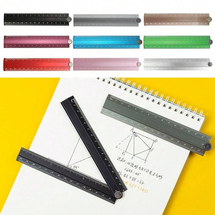 30cm Folding Ruler Simplified Aluminum Alloy Straight Ruler Students Multifunctional Drawing Measuirng Tool Metal Stationery Ruler