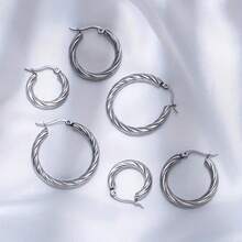 3pairs Stainless Steel Twisted Wire Earrings Plated With 18k Gold, Fashionable And Minimalist Earrings, Ideal Choice For Festival Gifting - Gold - View 1