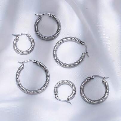 3 คู่ ต่างหูห่วงลวดบิดสเตนเลสชุบทอง 18K, ต่างหูมินิมอลทันสมัย, ของขวัญในอุดมคติสำหรับวันหยุดและเทศกาล