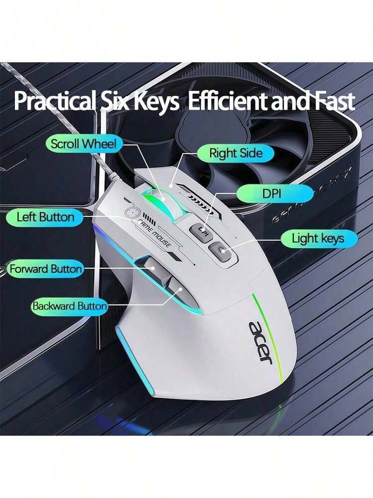 Acer OMW950 Esports Gaming Wired Mouse With Programmable Macro Customization, High-Precision Adjustable DPI, Optimized For FPS Gaming, Compatible With Desktops And Laptops, Black, Wired, And Audio - Black Audio Cable - View 2