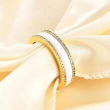 6mm White/Black Ceramic Rings Plus Cubic Zirconia For Women Comfort Fit Engagement Wedding Band Size 5-122025 - 6mm White+Gold - View 10