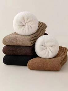 1/3/5 Pairs Random Solid Color Socks, Unisex, Autumn/Winter, Thickened & Thermal Lined, Suitable For Sleeping, Cozy Socks - Multicolor - View 3