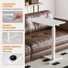 [Labor Day Special]Mobile Standing Overbed Table With Wheels: Fits Laptops, Adjustable Height Tray, Home Side Office Workstation, Flexible & Practical - White - View 7