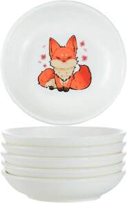Super Cute Cartoon Animal Ceramic Sauce Dishes, Seasoning Dishes, Little Cat Dog Bird Feeding Bowls, Sushi Soy Dipping Bowls, Appetizer Plates, Dessert Plates, Set Of 6-Fox-3.5 Inch,18562370 - Rose Red - View 2