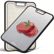 Dual-Sided Cutting Board | Pure Titanium (Lightweight & Durable)/ Wheat Straw PP (Natural Slip-Resistant) | Large Size 15.2x10.4 Inches | Kitchen, Restaurant, Picnic Use - màu đen - Xem 1