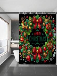 1/3/4 Stücke Weihnachts Duschvorhang Set, Weihnachts Schleife und Geschenk Muster bedruckter Badezimmer Fenster Duschvorhang Set, Badezimmer Set beinhaltet rutschfeste Badematte, U-förmige Toilettenvorleger, Toilettendeckel Abdeckung und Duschvorhang Zubehör, geeignet für Badezimmer Dekoration, Heimdekoration und Duschdekor, Feiertags Geschenk, Feiertags Dekoration, Weihnachtsdekoration