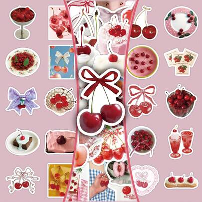 50 张可爱樱桃主题贴纸，卡哇伊风格装饰贴纸，适用于 DIY、饮料杯、电子产品