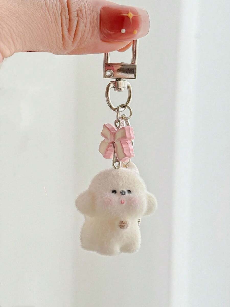 1 件男女通用植绒系列钥匙扣可爱小狗心形蝴蝶结星星吊坠配饰适用于包包秋季 Y2K - 彩色 - 查看 1