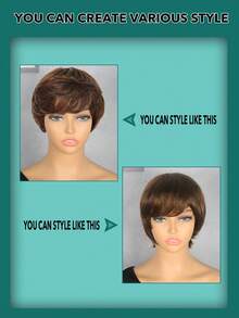 4 英寸短款精灵短发真人发假发 #4 摩卡色 150% 密度自然波浪真人发假发 自然直卷发造型假发 适合女性日常使用 - S4 - 查看 6