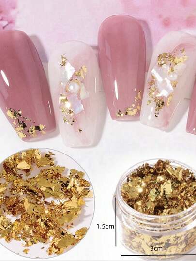 盒装 3D 超薄美甲金箔贴纸套装 - 不对称金/银箔五彩纸屑 | 面部和眼妆闪光装饰贴纸、指甲装饰、创意化妆箔闪光眼/脸宝石贴纸、舞台/新娘装饰指甲用品指甲指甲饰指甲宝石