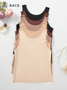 5 Packs True Seamless Vests - Multi Color Ultra-Soft Round Neck Edge-Free Basics