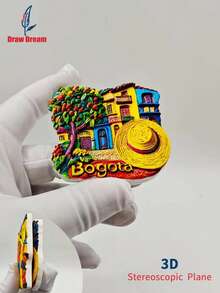 1pc Limited Edition Dual Country Themed 3D Fridge Magnet - Embossed Bogota Sombrero Hat + Togo Geometric Architecture, Creative Collectible Fridge Magnet, Personalized Travel Souvenir Fridge Magnet Sticker, Home Decor, Kitchen, Room, Office, Cabinet Craft Gift, Holiday Souvenir, Exquisite Small Gift