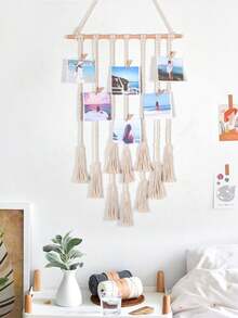 1 pieza Colgante de pared de encaje y tejido a ganchillo estilo bohemio con pinzas para fotos, decoración artesanal bohemia blanca para el hogar, adecuado para decoración de pared en dormitorios, apartamentos, dormitorios - Multicolor - Ver 11