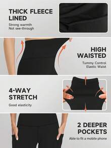 Plus Size Women's Thermal Leggings, High Waist Yoga Pants, Warm Tight Pants With Pockets For Winter