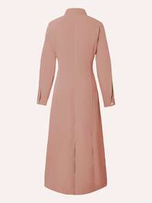 春秋新款时尚优雅翻领纽扣长袖女式阿拉伯连衣裙 - 藕粉色 - 查看 3