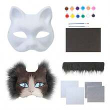 1Set Halloween DIY Animal-Themed Party Mask Making Set- Blank Cat & Fox Half-Face Masks With Colorful Felt Sheet, Mesh Grids, And Accessories For Painting & Decoration - Ideal For Parties, Festivals, Costume Balls, And Performances - Multicolor - View 17