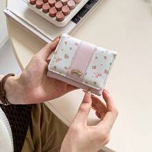 花卉蝴蝶结装饰女士小钱包简约三折钱包学生风格现货日式设计女士钱包迷你钱包钱包秋季小钱包可爱钱包 Y2K 钱包 - 彩色 - 查看 2