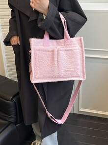 春夏新款花卉波點印花度假風女士手提托特包，筆電公事包，通勤包，斜背包，簡約購物袋，大容量多口袋甜美日常托特包 - 粉色 - 查看 4
