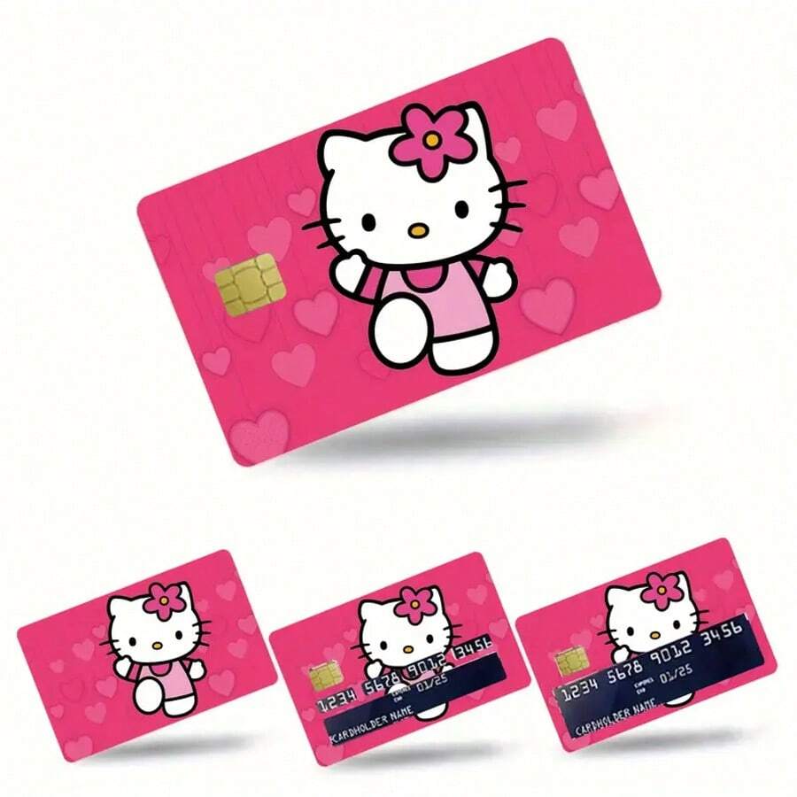 4pcs Sanrio Style Cute Cartoon Credit Card Stickers, Adorable Hello Kitty Pattern, Credit Card Decor Stickers, Protective Stickers, Creative Small Gift, Matte Finish, Durable PVC Card Stickers, Protect Privacy, Waterproof & Scratch-Resistant - Perfectly Fit For Credit Cards, Bank Cards, Transportation Cards, Can Be Removed Damage-Free, Perfect Gift For Halloween & Christmas!