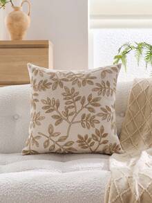 1 件米色叶子刺绣装饰抱枕套，适合室内装饰，四季皆宜，不含枕芯 - 米色 - 查看 10