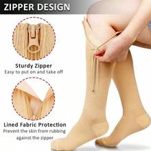 2 Pairs Zipper Compression Socks, 15-20mmHg Closed Toe Compression Knee High Socks, Unisex