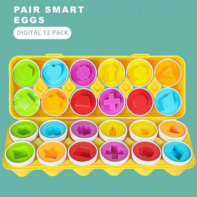 12 件/套儿童配对蛋玩具（带收纳盒），3D 拼图，数字/几何形状匹配蛋，培养孩子的颜色/形状/数字分类能力，早期教育认知，精细运动技能训练，蒙特梭利学习益智数学玩具，适合儿童，益智复活节、圣诞节、万圣节、生日礼物
