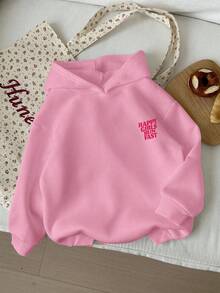 Inspirational Slogan Design, Tween Girls Casual Personalized Funny Letter Print Thick Hooded Long Sleeve Sweatshirt, Kids Autumn/Winter Hoodie