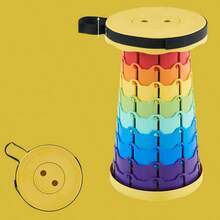 1pc Outdoor Rainbow Foldable Plastic Stool, Compact Portable Chair, Small Bench, Retractable Footrest Stool