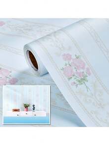 1 Roll Of Thickened Striped Self-Adhesive Wall Decoration Stickers For Living Room And Bedroom TV Background Wall Waterproof And Moisture-Proof Wipeable Wallpaper Wall Paper Wall Stickers Room Decor - Striped White Background With Pink Flowers - View 11