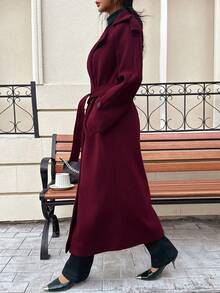 Seelio 秋冬新款女装时尚经典双排扣风衣外套毛呢大衣 - 酒紅色 - 查看 6