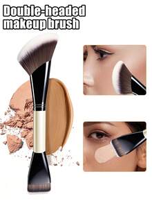 1 Set Professional Dual-Ended Face Makeup Brushes, Including Powder Brush And Blush Brush, Soft Bristles, Portable, Ideal For Travel Makeup - White - View 1