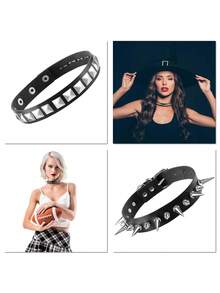 Xiacheng Unisex Adjustable Gothic Style PU Leather Choker Necklace With Rivet Punk Heart Pendant, Motorcycle Chain Necklace Gift - Classic Color - View 2