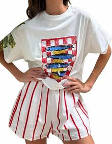 Women's Teens Oversized Graphic Tee Shirts Y2k Short Sleeve Floral Aesthetic Tshirt Top Summer Cute Preppy Clothes-For Women, Holiday, Vacation - 查看 1