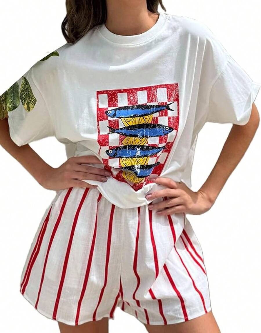 Women's Teens Oversized Graphic Tee Shirts Y2k Short Sleeve Floral Aesthetic Tshirt Top Summer Cute Preppy Clothes-For Women, Holiday, Vacation - 查看 1