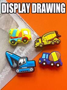 25 PIECES Toy Car Series, Featuring Models Such As Excavators, Fire Engines, And Trucks - Colorful Randomly Mixed Vehicle Design, Plastic Sports Shoes Accessories, Valentine's Day, Graduation Gifts, Shoes And Packaging Ornaments, Gift Accessories | Fun And Charming Design | Bright Patterns, Footwear Accessories