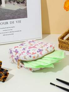 1pc Colorful Butterfly DOPAMINE Cream-Colored Large Capacity Portable Sanitary Napkin Pouch, Menstrual Storage Bag, Cute Cosmetic Organizer, Cream-Colored Versatile Tool Bag. Fashionable Casual Large Capacity Portable Zippered Cosmetic Bag