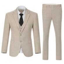 Tween Boys 3 PiecesHerringbone Suit Blazer Waistcoat Dress Pants For Wedding Birthday School Stage Formal Occasions Champagne Size 6-16Y - Champagne - View 5
