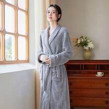 Bata de baño de franela suave y cálida para mujer, otoño/invierno, bata de dormir con cuello de chal grueso, bata de ducha esponjosa y cálida, chaqueta casual para el hogar