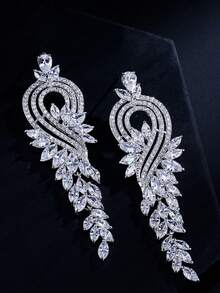 1 Pair Sparkling Crystal Pendant Tassel Earrings, Suitable For Parties, Gatherings, And As Wedding Gifts - Silver - View 3