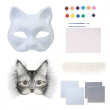 1Set Halloween DIY Animal-Themed Party Mask Making Set- Blank Cat & Fox Half-Face Masks With Colorful Felt Sheet, Mesh Grids, And Accessories For Painting & Decoration - Ideal For Parties, Festivals, Costume Balls, And Performances - Multicolor - View 3