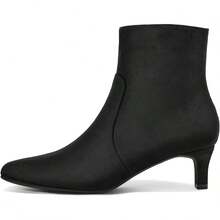 Sexy Square Toe Kitten Heel Booties For Women, Fashion Solid Color Side Zipper Ankle Boots With Faux Leather ,Comfortable Versatile Women Shoes - Da lộn đen - Xem 3
