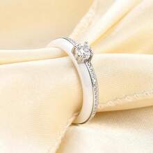 6mm White/Black Ceramic Rings Plus Cubic Zirconia For Women Comfort Fit Engagement Wedding Band Size 5-122025 - 4mm White+Silver - View 3