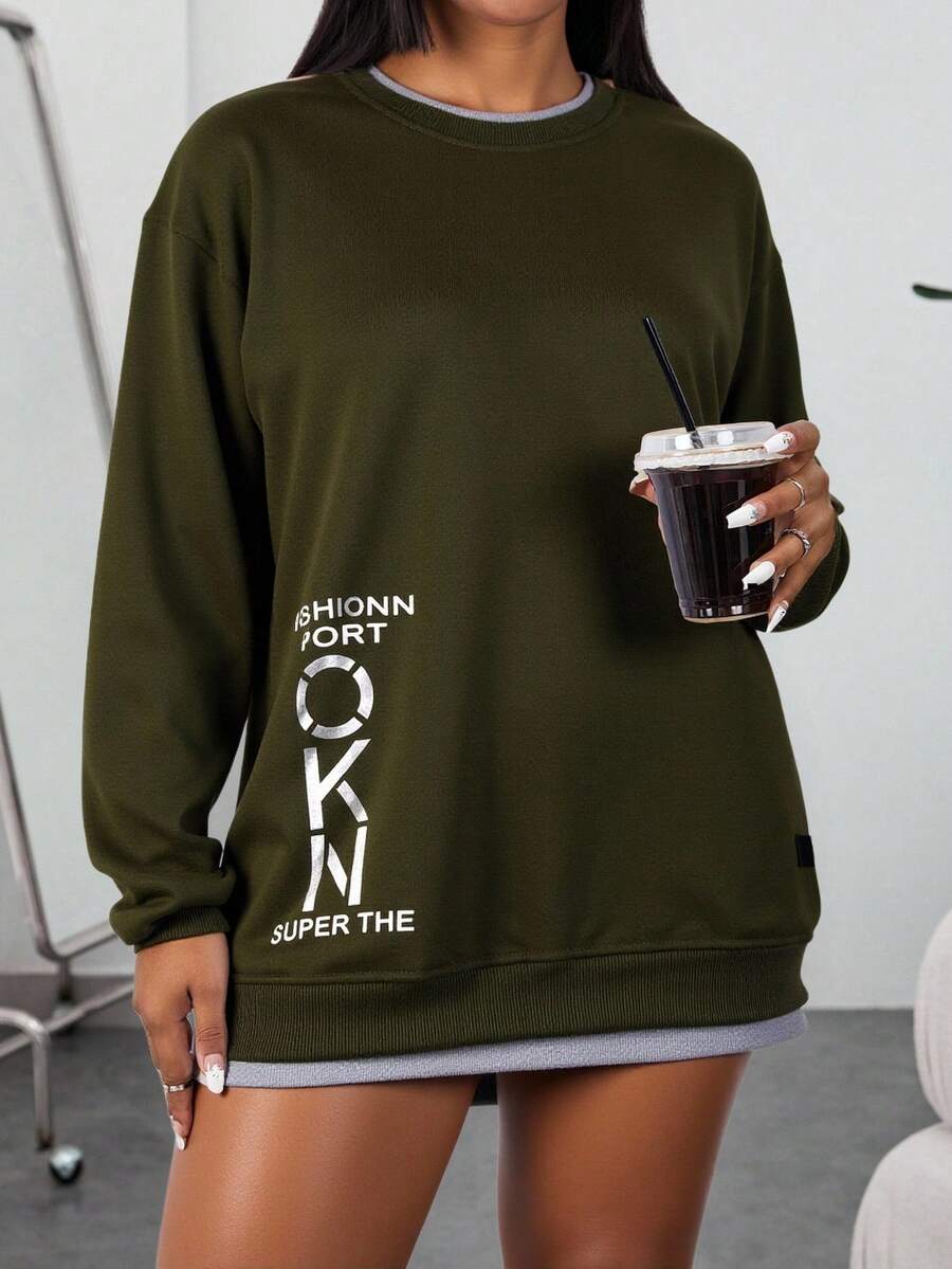 Sudadera Oversize de Mujer con Cuello Circular Cómoda y Calientita para el Día a Día - Verde - Ver 1