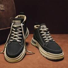 New Men's High-Top Boots, Letter Print, Utility Style, Lace-Up, Metal Eyelets, Suitable For Outdoor, All Season